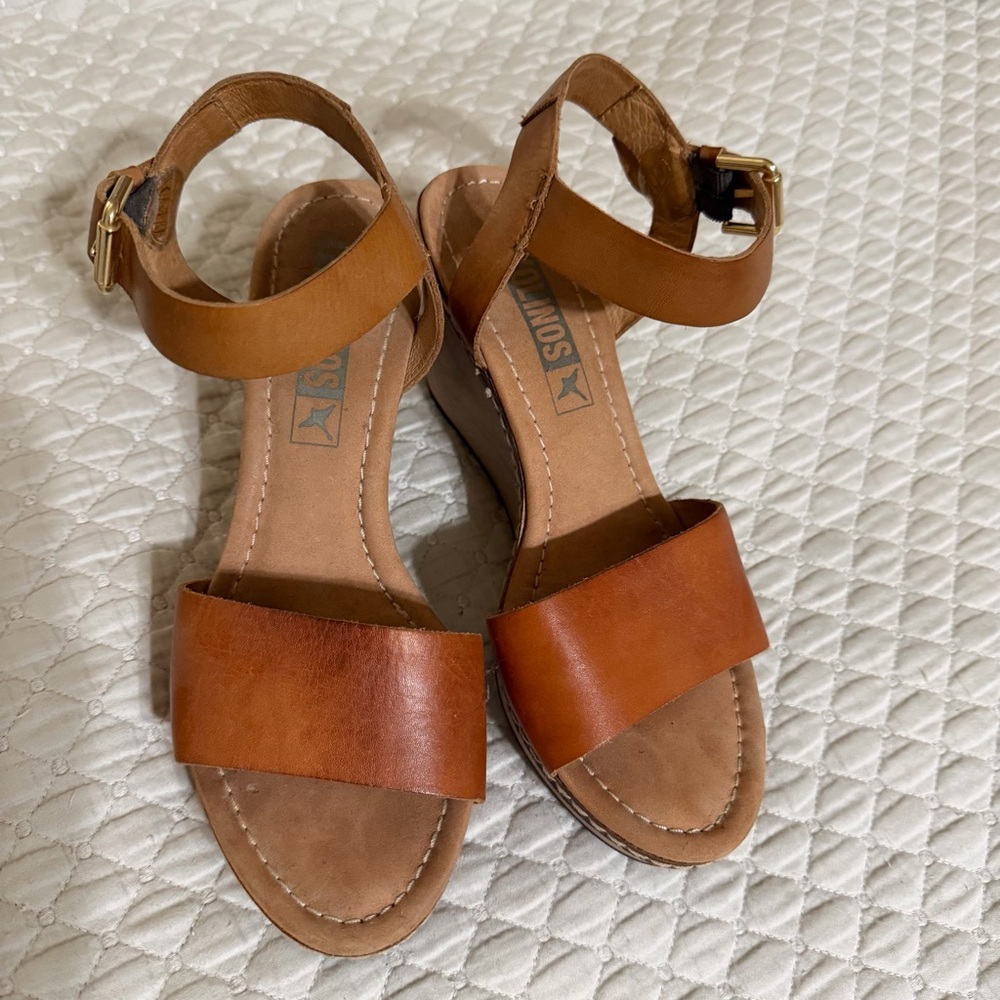 Brown Wedge Sandals with Ankle Strap - Women